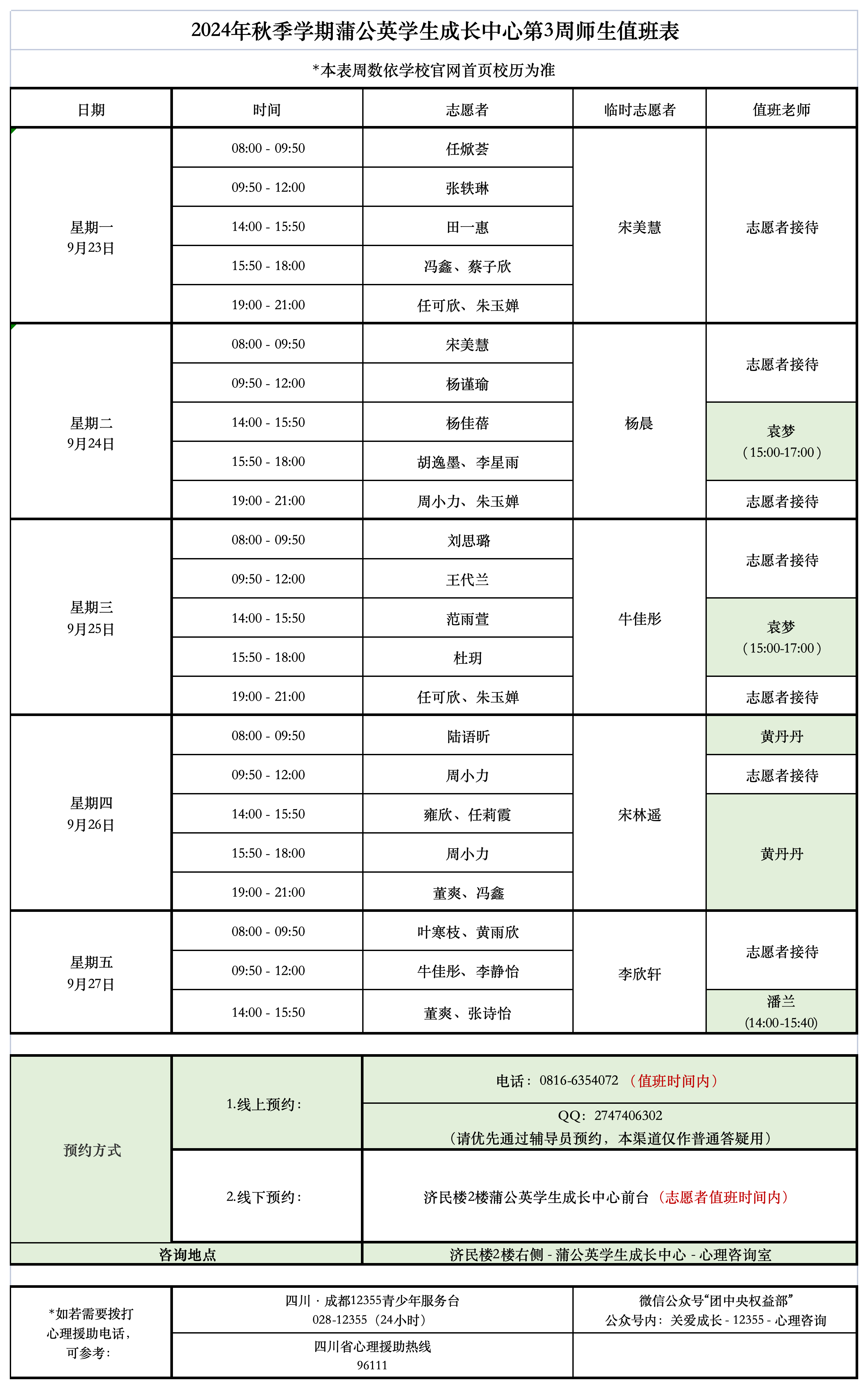 蒲公英学生成长中心2024年秋季学期第三周志愿者值班表)(1)_Sheet1 (2).png