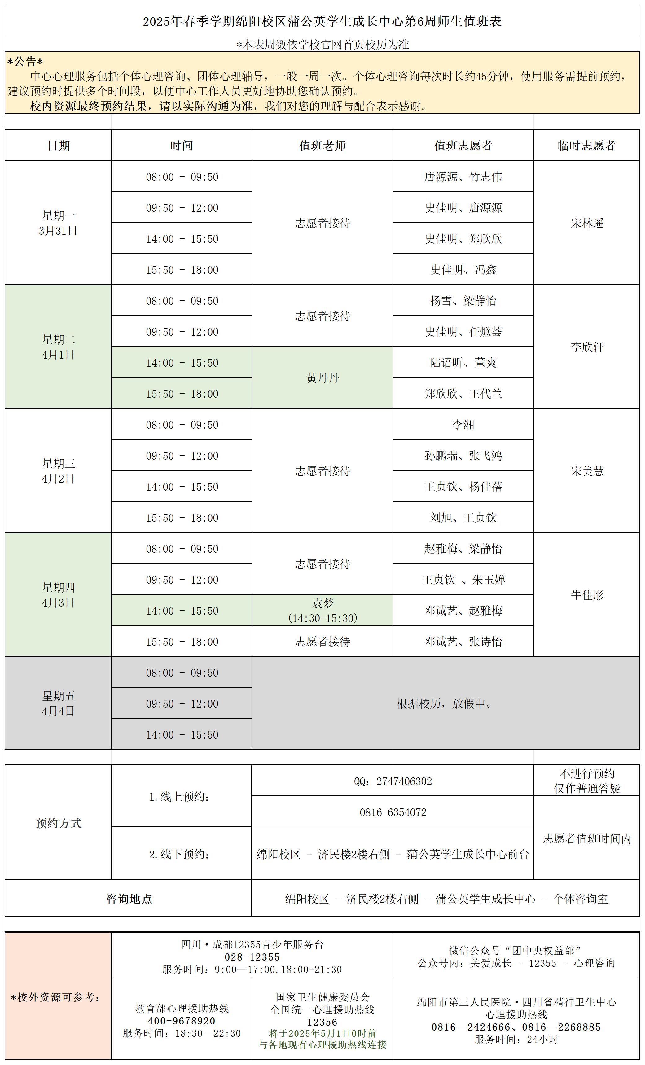 蒲公英学生成长中心2025年春季学期第6周师生值班表_Sheet1.jpg
