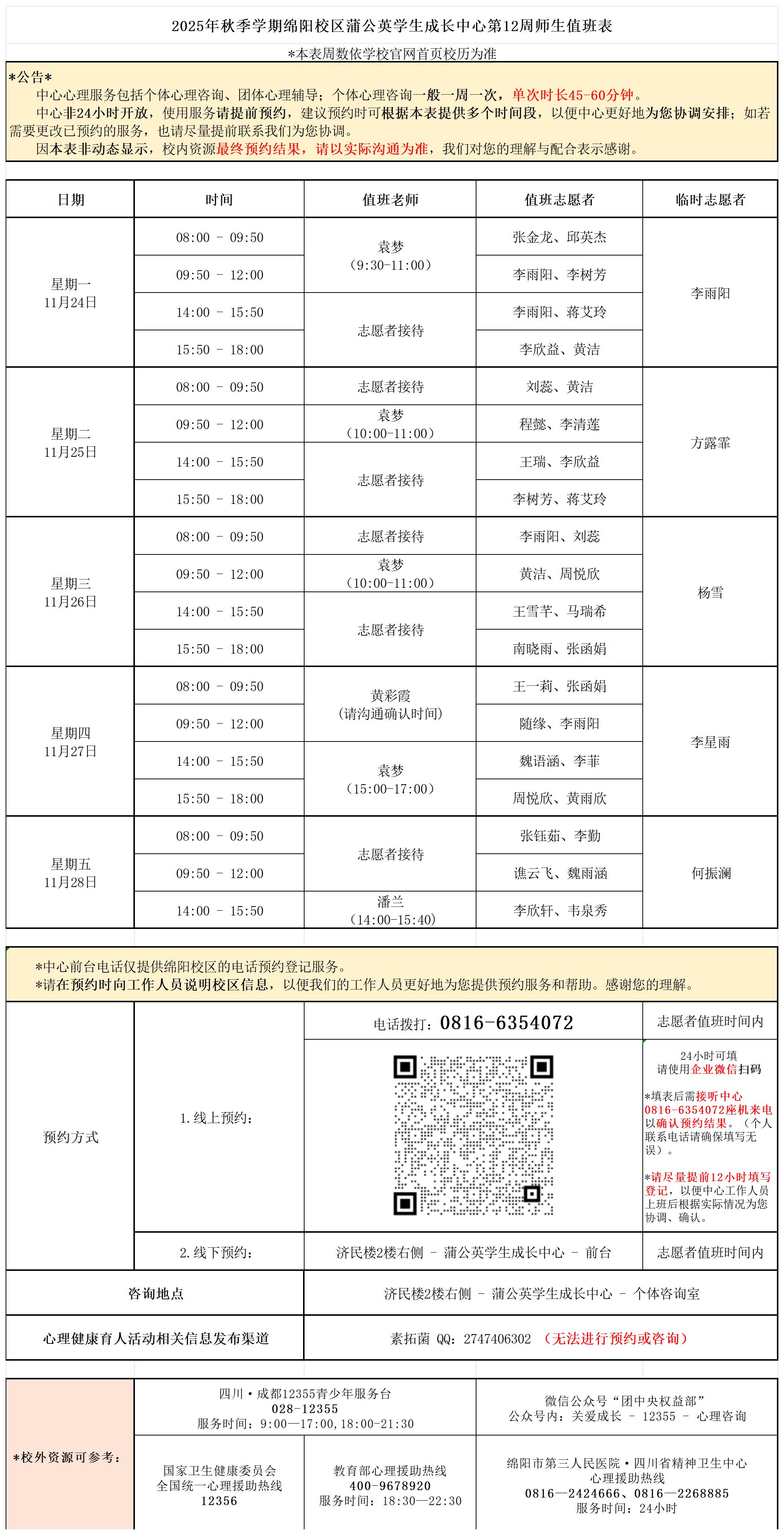 蒲公英学生成长中心2025年秋季学期第12周师生值班表_Sheet1(1).jpg